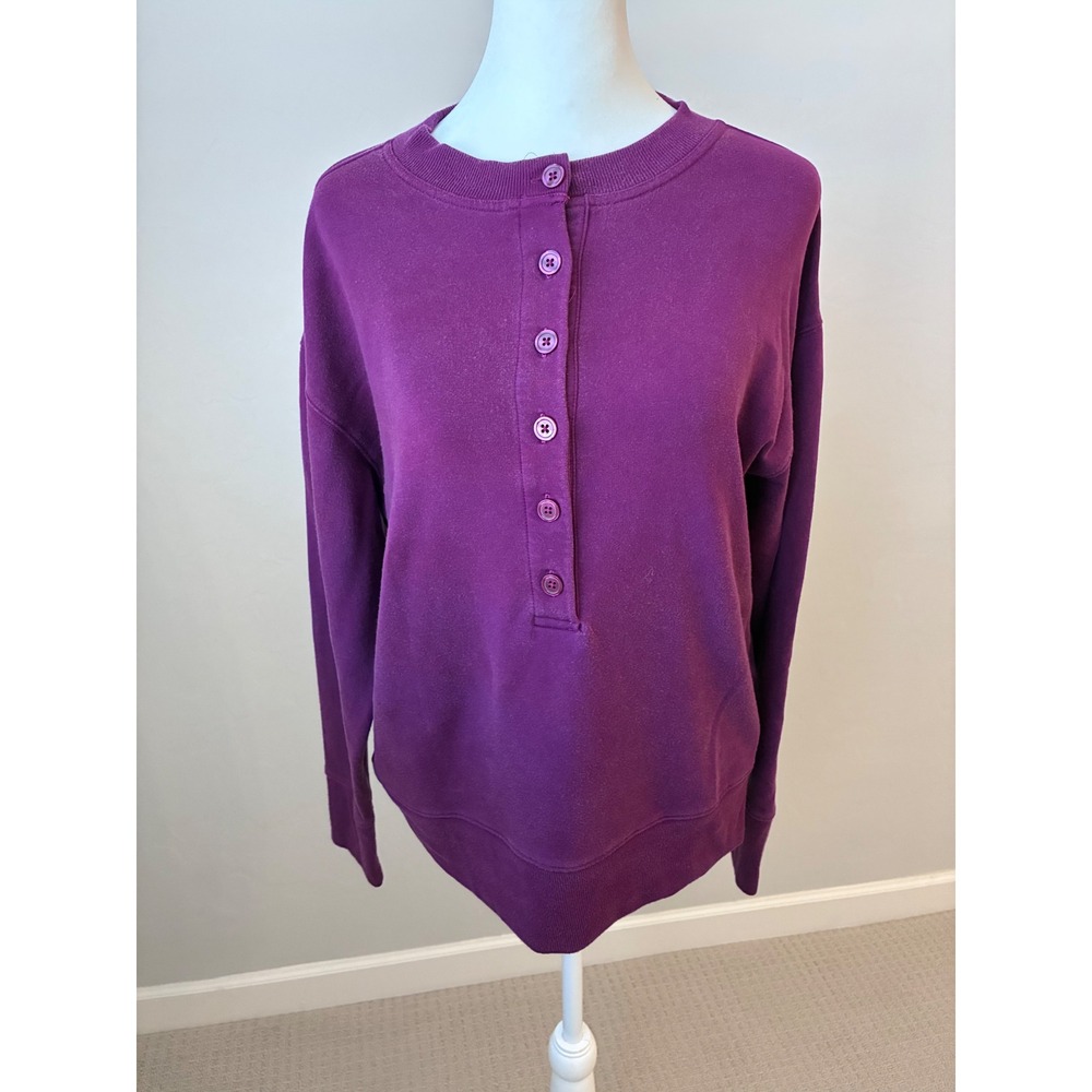 Athleta Button Up Sweatshirt‎ XS Purple Tunic Top Long Sleeve Casual